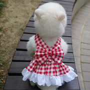 宠物猫狗蕾丝格子连衣裙中小型犬胸背牵引衣服泰迪比熊薄款春夏装