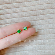 韩国简约祖母绿宝石耳钉s925纯银，女法式高级感复古气质网红耳环饰