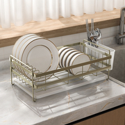 架碗沥水架单层碗碟架台面，晾放碗盘筷子，滤水篮家用窄款厨房置物架