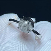 天然水晶黑银钛发圆珠925银镶嵌戒指环活扣一物一图女款