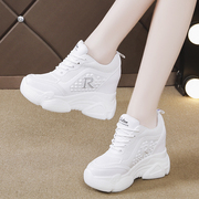 女士白色旅游鞋2023夏季韩版百搭透气镂空内增高小白鞋女网鞋