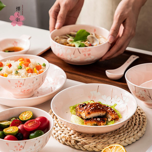 樱之歌日式手绘釉下彩樱花物语20头餐具套装家用日式餐具碗盆子碗