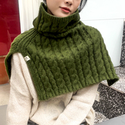 外搭围脖套头高领毛衣，配大衣护颈针织毛线，围巾女冬季绿色披肩斗篷