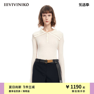 iiiviviniko“丝羊毛纱线”翻领一手长，针织套头衫女m310115607b