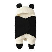 婴幼儿超柔软秋冬款毛绒襁褓，婴儿熊猫卡通，羊毛羔抱被毛毯包被定