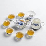 陶瓷功夫茶具套组茶杯，茶壶整套紫砂，手绘青瓷青花玲珑汝窑白瓷