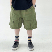 儿童工装短裤夏季多口袋休闲五分裤男童宽松户外山系工装裤潮