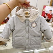 韩国23年冬款男女宝宝童装，浅蓝色可拆帽，内里绒保暖细腻棉服外套