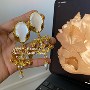 柴夫工作室r559大气，复古设计感爱心珍珠，耳钉重工礼服欧式耳环
