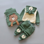 婴儿加厚棉衣三件套宝宝冬装，套装0-4岁男小童，秋冬季加绒卫衣冬款