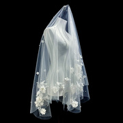 新娘结婚主婚纱头纱超仙森系蕾丝花朵头纱，领证登记婚礼拍照头纱