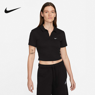 Nike耐克女款T恤夏时尚休闲翻领短款短袖POLO衫黑DV7885-010