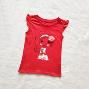 G家女宝纯棉短袖女童夏季t恤上衣红色淑女短袖上衣柔软1-4岁修身