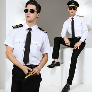 海员制服飞行员衬衫男衬衣夜店帅气肩章个性，潮流机长空少衬衫长袖