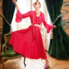 法式优雅2024年春季高端女神范气质(范气质)雪纺，长裙收腰玫红色连衣裙