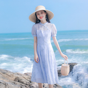 阿琳家2024夏季女装裙子温柔风设计感小众法式改良旗袍连衣裙