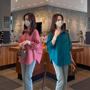 韩版时尚气质翻领长袖衬衫女春夏设计感洋气减龄前短后长百搭衬衣