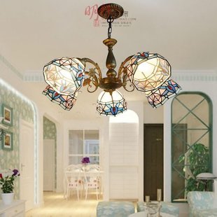 led灯欧式古典餐厅，书房卧室客厅3头地中海风格，简欧艺术玻璃吊灯