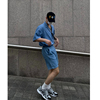 mrdong韩国男装舒适慵懒风，ootd水洗短袖牛仔衬衫牛仔短裤套装