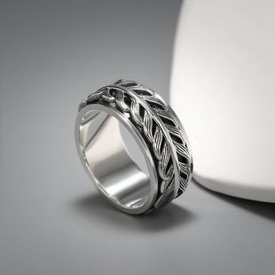S999银复古泰银小麦穗转动戒指精工独特个性转运食指指环