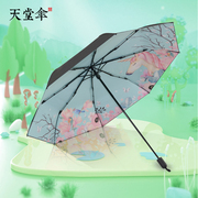 天堂伞防晒防紫外线插画，小黑伞黑胶晴雨两用遮阳伞女森系太阳伞