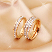 满钻戒指女小众设计高级感钻石，食指女钛钢，18k玫瑰金时尚(金时尚)个性指环