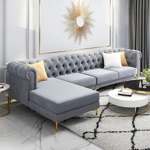 美式现代轻奢布艺沙发客厅沙发贵妃，转角科技布沙发(布沙发)组合整装网红款