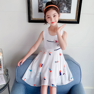 女童夏装2024时尚，公主雪纺连衣裙，韩版中大童洋气小女孩吊带裙