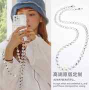 韩国个性长款斜跨手机链挂件女时尚彩色串珠挂绳挂饰水晶挂链配饰