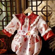 一岁生日宴会包屁服中国风女童，抓周春季旗袍唐装，婴儿周岁礼服女宝