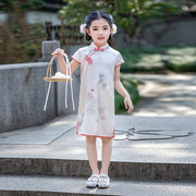 童装夏款女童旗袍短袖儿童中国风，连衣裙小女孩裙子棉布文艺新中式
