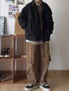 b东日系原创秋季大口袋，纯色复古叠穿工装，百搭日系宽松夹克外套