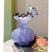 中古紫色芬顿风手工玻璃花瓶法式复古风插花器玫瑰瓶轻奢家居摆件
