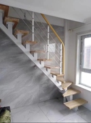 室内直梁楼梯整体，家用室内扶手楼梯，钢木直梁楼梯复式公寓旋转楼梯