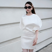 越南小众品牌H2B 2024年春季知性ol气质圆弧阔袖连衣裙