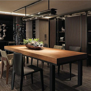 美式实木长方形餐桌现代简约家用小户型复古泡茶桌，铁艺大板办公台
