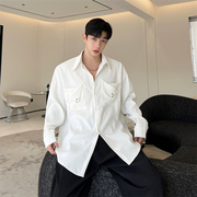 韩国ins高级设计感痞帅白衬衣，男长袖宽松休闲垂感薄款小众衬衫潮