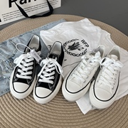 2024春季超火韩版经典黑白色，厚底低帮系带，帆布鞋松糕休闲板鞋