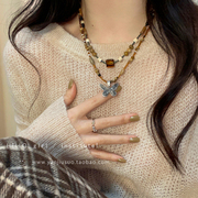 波西米亚民族风锁骨链女小众设计感颈链新中式复古串珠蝴蝶毛衣链
