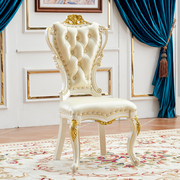 欧式餐椅实木雕刻餐桌椅，高端舒适美式布艺，咖啡椅皮革休闲扶手椅子