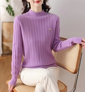 2023秋季高品质全羊毛针织衫，女纯色螺旋半高领设计感上衣毛衣