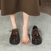 复古布洛克单鞋女2023秋季新英伦(新英伦)风雕花，系带小皮鞋厚底洛丽塔女鞋