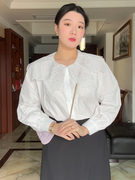 法式复古白色超大花边荷叶领长袖衬衫女韩版宽松休闲翻领显瘦衬衣