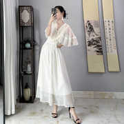 白色雪纺连衣裙女夏季2024收腰显瘦气质，高级感仙女复古中长裙