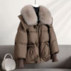 大毛领羽绒服短款2023冬季美拉德时尚洋气加厚皮草，白鸭绒(白鸭绒)外套