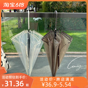 韩系自动长柄雨伞ins风双人结实抗风晴雨伞两用女折叠弯钩透明伞