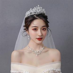 婚礼首饰三件套新娘头发饰品套装婚纱配项链耳环韩式摄影结婚