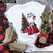christmastshirtwomen圣诞节圣诞，老人和麋鹿，印花男女t恤短恤