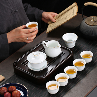 德化白瓷茶具套装家用简约盖碗茶杯功夫陶瓷单个泡茶碗公道杯茶漏