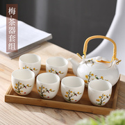 景德镇陶瓷茶具套装家用现代简约泡茶提梁壶杯手工，绘画描金送托盘